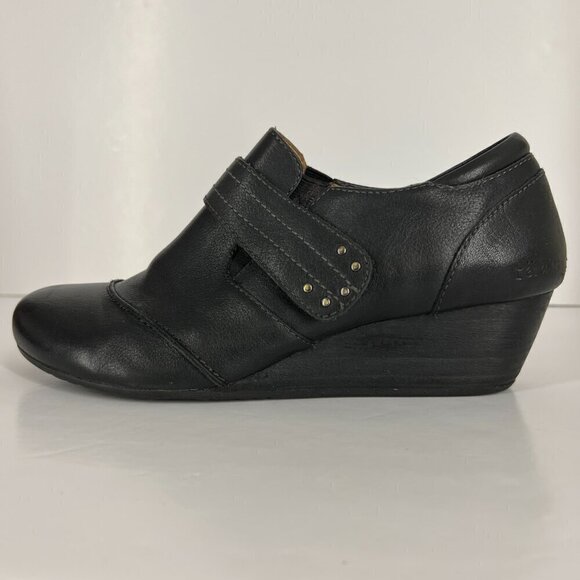 Taos Splurge Black Leather Mary Jane‎ Wedge Casual Heeled Shoe Sz 9 - Picture 11 of 15